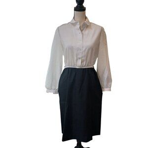 70s Sears Fashion Place Black White Dress Size 14 W/Collar Career Church VTG E21